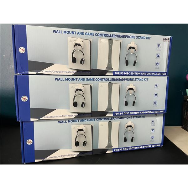 Lot of 3 Playstation 5 Wall Mount and Game Controller/Headphone Stand Kits