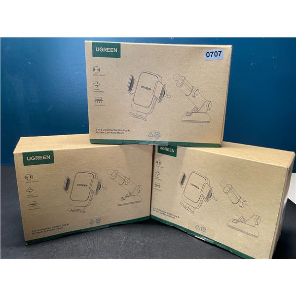 Lot of 3 Ugreen 2-in-1 Universal Suction Cup & Air Vent Car Phone Mounts