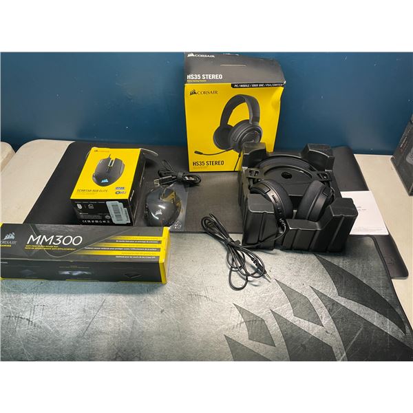 Lot of Assorted Corsair Open-Box Gaming Products - Scimitar EGB Elite Mouse, HS35 Heaset & Mousepad