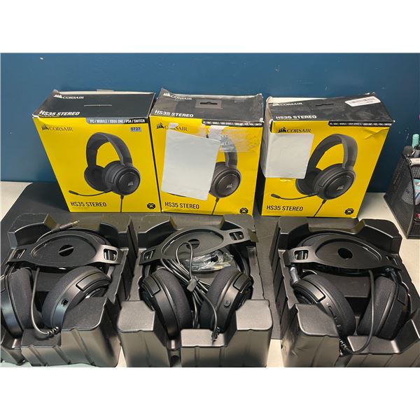 Lot of 3 Corsair HS35 Stereo Gaming Headsets - Open Box/Used