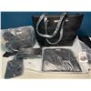 Image 1 : Lot of 1 Black Tote Bag, Wallet, and Cosmetic Bags Set - 5PC Tote Bag/Purse Set - Brand New!