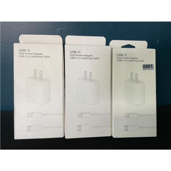 Lot of 3 Packs of USB-C to Lightning Cable 20W Chargers (Cable and Wall Block)