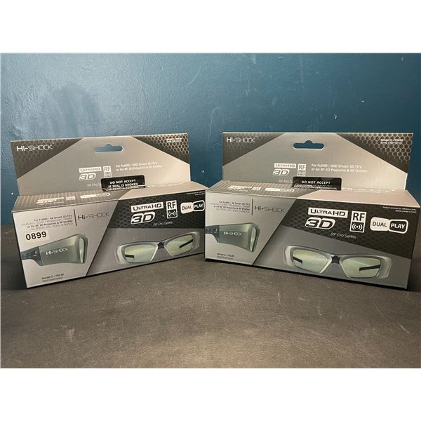 Lot of 2 Pairs of Hi-Shock Ultra HD Universal 3D Active Glasses for Projectors & 3D TV's