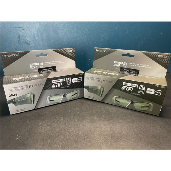 Lot of 2 Pairs of Hi-Shock Ultra HD Universal 3D Active Glasses for Projectors & 3D TV's