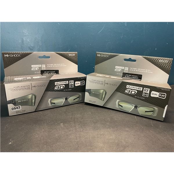 Lot of 2 Pairs of Hi-Shock Ultra HD Universal 3D Active Glasses for Projectors & 3D TV's