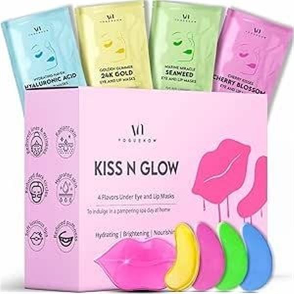 Lot of 2 Boxes of VogueNow Kiss N Glow 4-Flavor Under Eye Masks & Lip Masks - 28 Per Box!