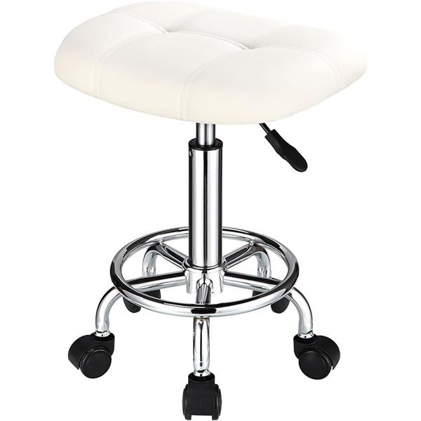Lot of 1 FNZIR Square Rolling Salon Stool with Wheels - White - Brand New!
