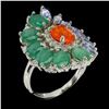 Image 2 : Natural Orange Opal &Colombian Emerald Ring