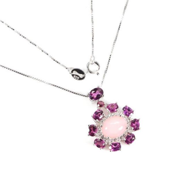 Natural Unheated Oval Pink Opal & Rhodolite Garnet Necklace