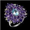 Image 2 : Natural Sky Blue Topaz  Amethyst Peridot Ring