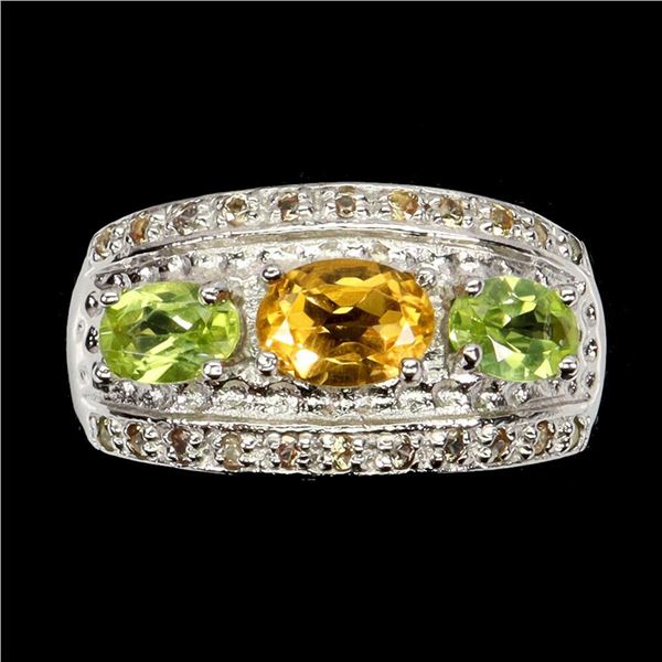 Natural Citrine  Peridot Sapphire Ring