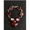 Image 1 : Vintage Sterling Silver w/ Red Glass Links Bracelet marked 925, 8" Long