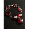 Image 2 : Vintage Sterling Silver w/ Red Glass Links Bracelet marked 925, 8" Long