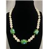 Image 1 : Lovely Vintage Enamel Beads White Jade w/ Gold Spaces Necklace