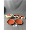 Image 1 : MCM 1950s Poole Pottery Twintone Tea Set- Red Indian and Magnolia