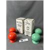 Image 1 : NOS Vintage Genuine Fiesta Persimmon and Sea Mist Green Ball Salt and Pepper Sets in Original Boxes