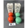 Image 2 : NOS Vintage Genuine Fiesta Persimmon and Sea Mist Green Ball Salt and Pepper Sets in Original Boxes