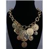 Image 1 : Gold Plated Large Links w/ Imitation Coins Choker Necklace 16" Long