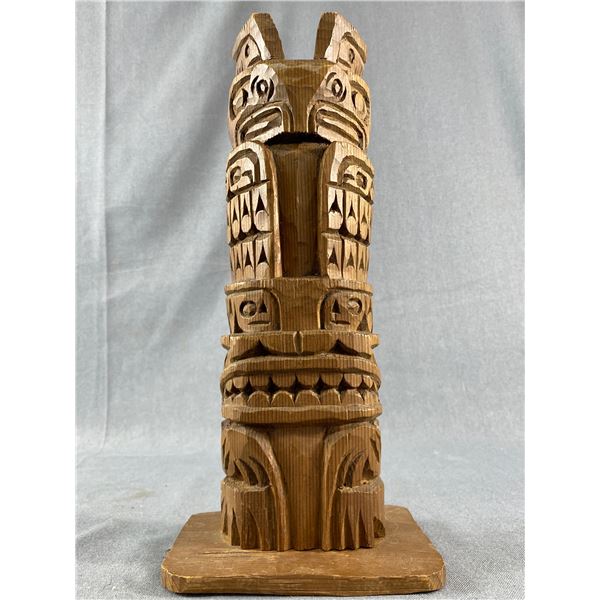 First Nation Nicely Carved Totem Pole 14" Tall Unsigned