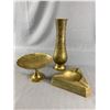 Image 1 : Vintage 12" Tall Engraved Brass Vase, Pedestal Dish & Heavy Inlaid Brass Ashtray