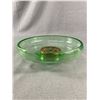 Image 2 : Lovely Vintage Depression Glass 10" Flower Bowl w/ Brass Frog - Minor Uranium