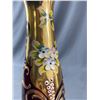 Image 2 : Vintage Ruby Red Bohemian Glass Czech Hand Decorated Painted Flowers - 9" Tall