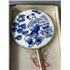Image 2 : Vintage Ornate Hand Mirrors w/ Blue/White Porcelain & Jade ? Handles. Approx. 6 1/2" & 8". In Origin