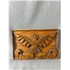 Image 2 : Native Wood Carving Eagle & Whales Plaque. Approx. 12" x 8". Marked D. Wesley & Yarn Woven Bag