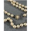 Image 2 : Vintage Extra Length Double Strand Good Faux Pearls Necklace Knotted w/ Original Rhinestone Closure