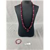 Image 1 : Lovely Vintage Red Beads Necklace with Hanging Pendant and Matching Bracelet