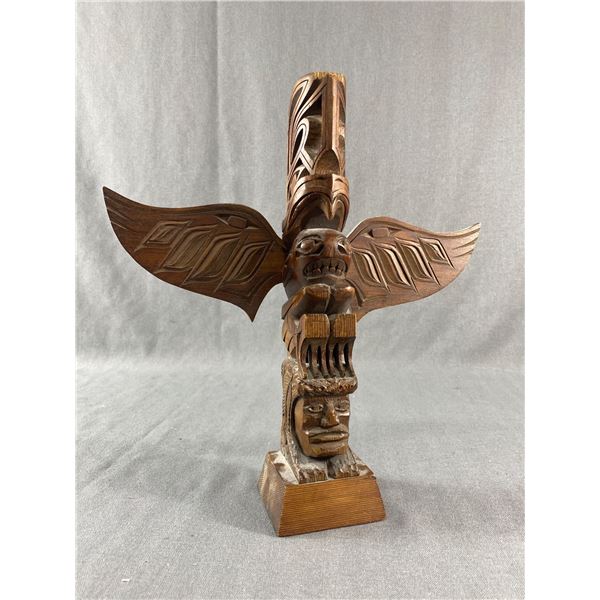 Native Wood Carved "Thunderbird Warrior" Vancouver BC & Signed. Approx. 13 1/2"