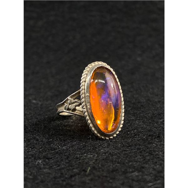 Vintage Sterling Silver (Tested) w/ Amber Stone Ring, Marked Sterling, In Box