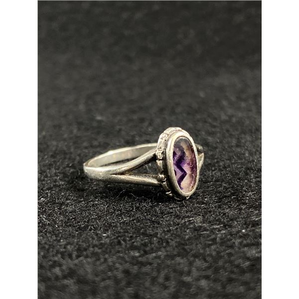 Dainty Solid Silver w/ Purple Colour Stone Pinky Ring, Marked Silver, In Box