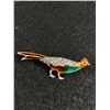 Image 1 : Vintage Sterling Silver Enamel w/ Genuine Makasite Stones Bird Brooch, Marked 925 Fine, No Stone Mis