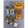 Image 1 : Handcrafted Wood Box w/ Pin Collection, Brass Cased Compass, CN Paperweight & Archery Award