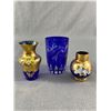 Image 1 : Cobalt Glass! Cut to Clear Glass & Austrian Bohemia Glass Gold Encrusted & Raised Enamel Flowers Vas