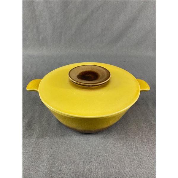 MCM 1950's Hull USA No. 35 Pottery Yellow & Brown Drip Glaze Divided Baking Dish