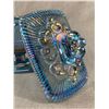 Image 2 : Vintage 1970's Blue Carnival Indiana Glass Lace Edge Footed Candy Dish Compote Bowl
