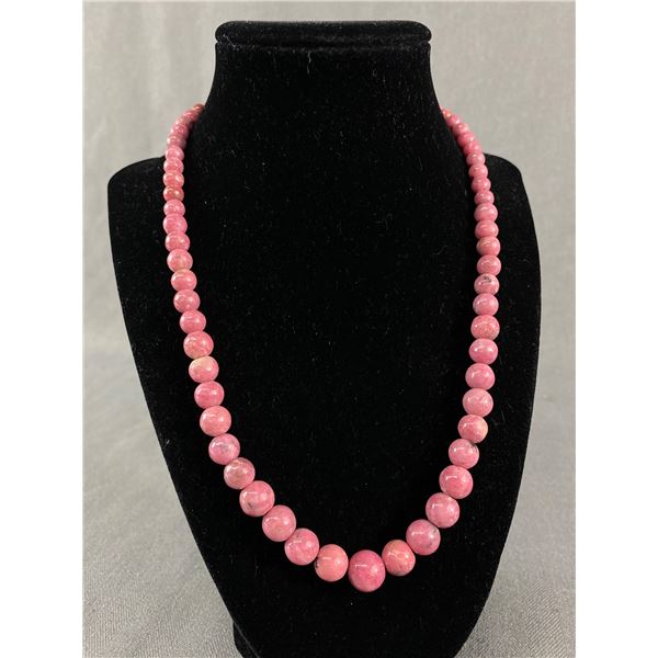 Vintage Genuine Rhodochrosite Beads Graduated Necklace, Original Sterling Silver Closure. Great Colo