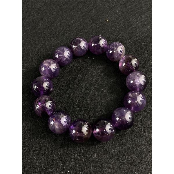 Genuine Hand Carved Round Amethyst Stone Beads Bracelet, Large 4mm Diam