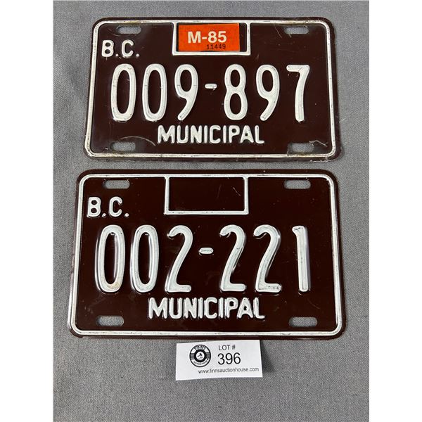 2 1985 BC Municipal License Plates