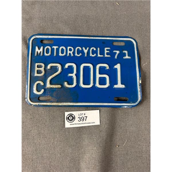 1971 BC Motorcycle License Plate