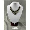 Image 1 : Vintage Green Glass & White Rhinestones Necklace, Original Patina