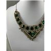 Image 2 : Vintage Green Glass & White Rhinestones Necklace, Original Patina