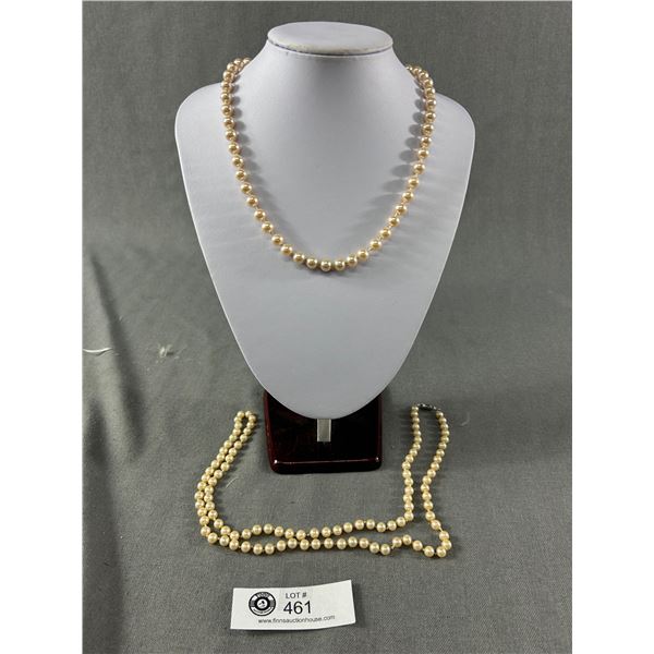 2 Vintage Pearls Necklaces, Both Hand-Knotted Between Each Pearl. Good Condition For Its Age