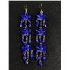 Image 1 : Beautiful Vintage Pair of Extra Long Dangle Earrings with Blue Stones 4.5" Length