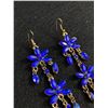 Image 2 : Beautiful Vintage Pair of Extra Long Dangle Earrings with Blue Stones 4.5" Length