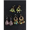 Image 1 : 3 Pairs of Ornate Vintage Dangle Earrings all Original Patina