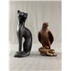 Image 1 : 2 Vintage Decorative Figurines, Cat and Bald Eagle, Tallest Being 13"