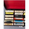 Image 2 : Lot of 24 Vintage 8 Track Casettes in Wooden Travelling Case